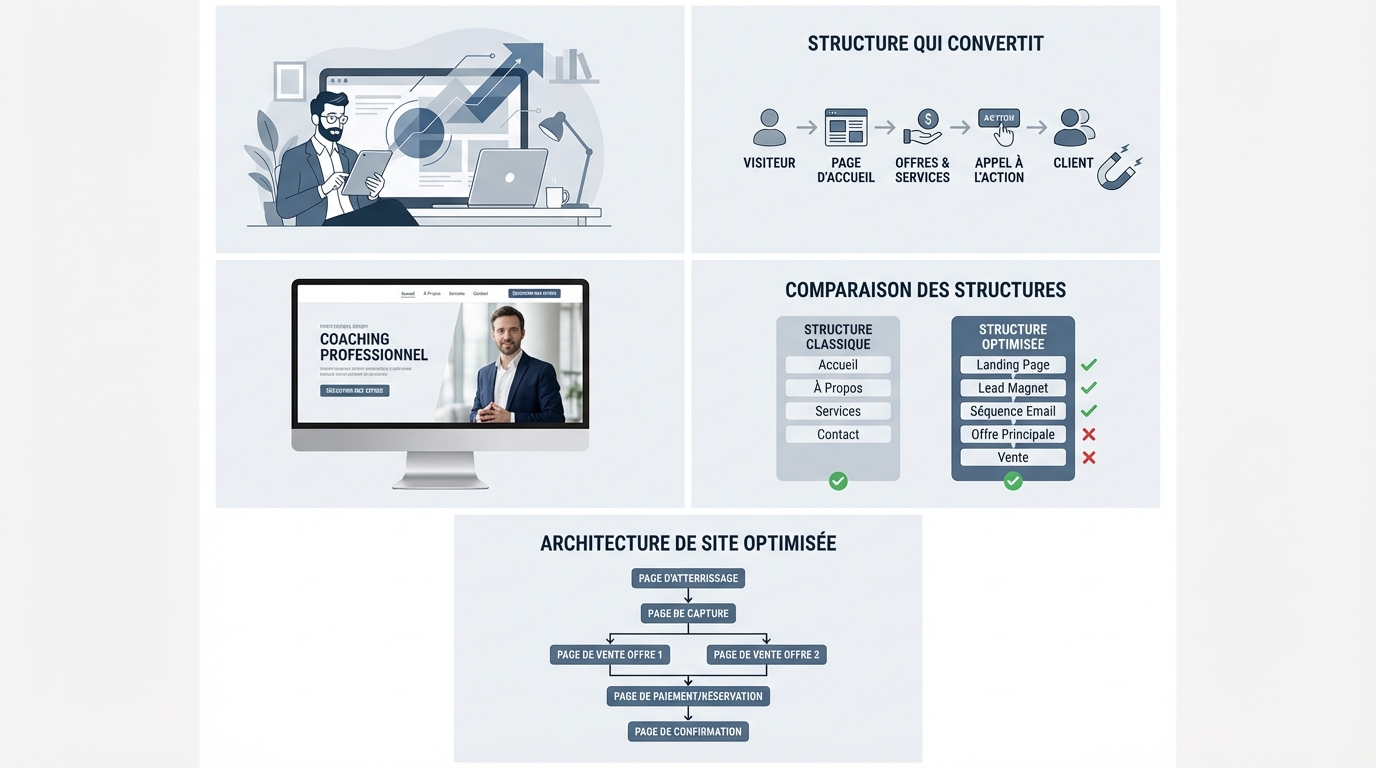 découvrez comment créer un site efficace pour coach ou freelance avec une structure optimisée pour la conversion et des offres attractives afin d'attirer et fidéliser vos clients.