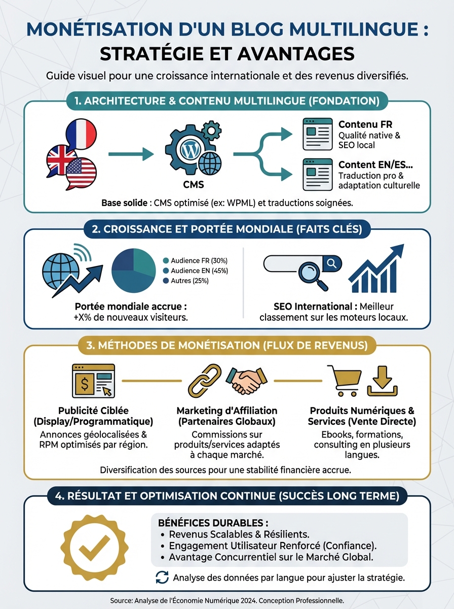 Infographie blog multilingue monétisation