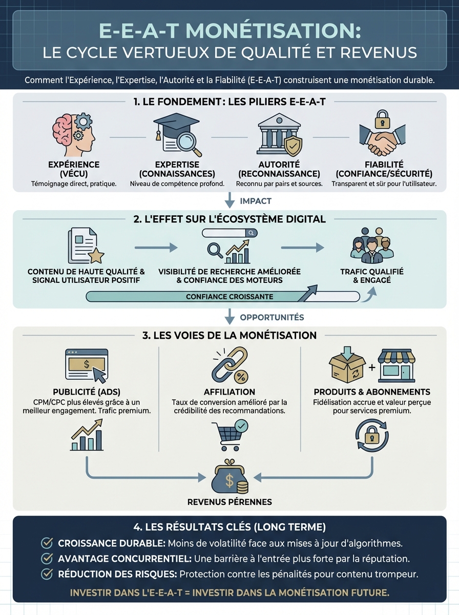 Infographie E-E-A-T monétisation