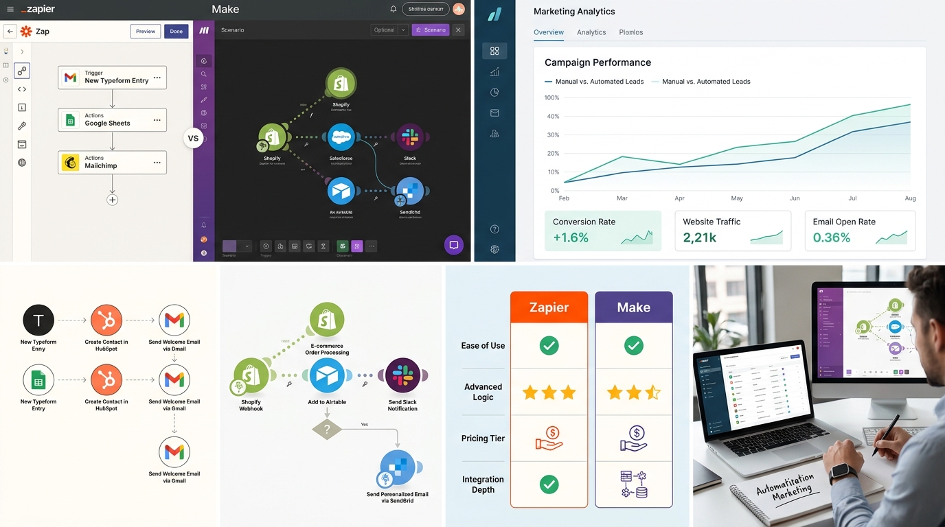 découvrez les différences entre zapier et make, deux outils d'automatisation populaires, et apprenez quel logiciel choisir selon vos besoins et types de workflows.