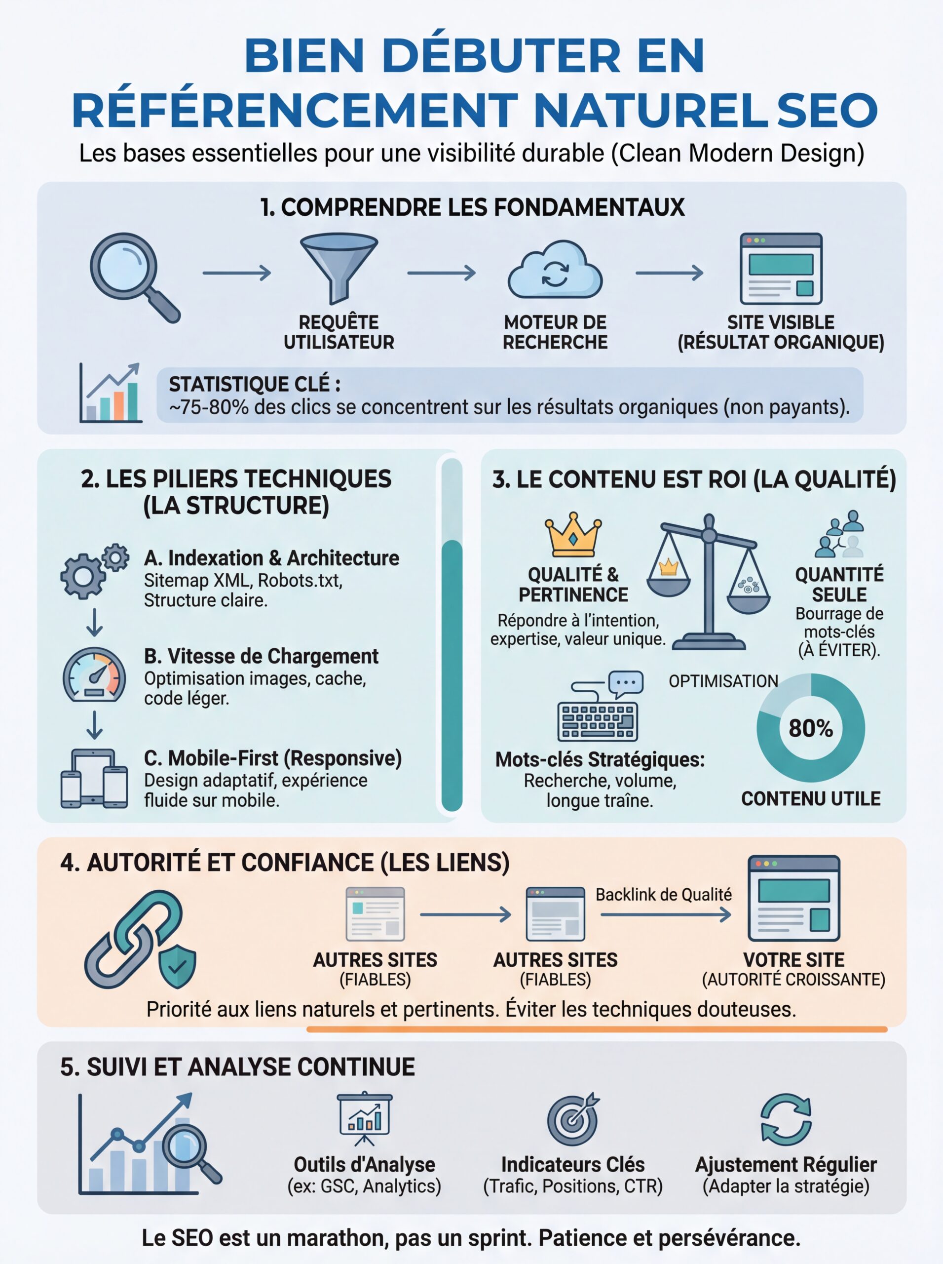 Infographie bien débuter en référencement naturel SEO