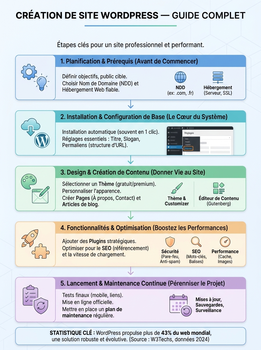 Infographie création de site WordPress — guide complet