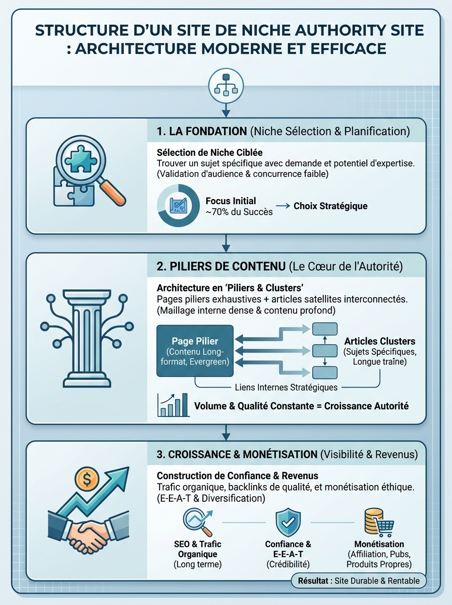 Infographie structure d'un site de niche authority site