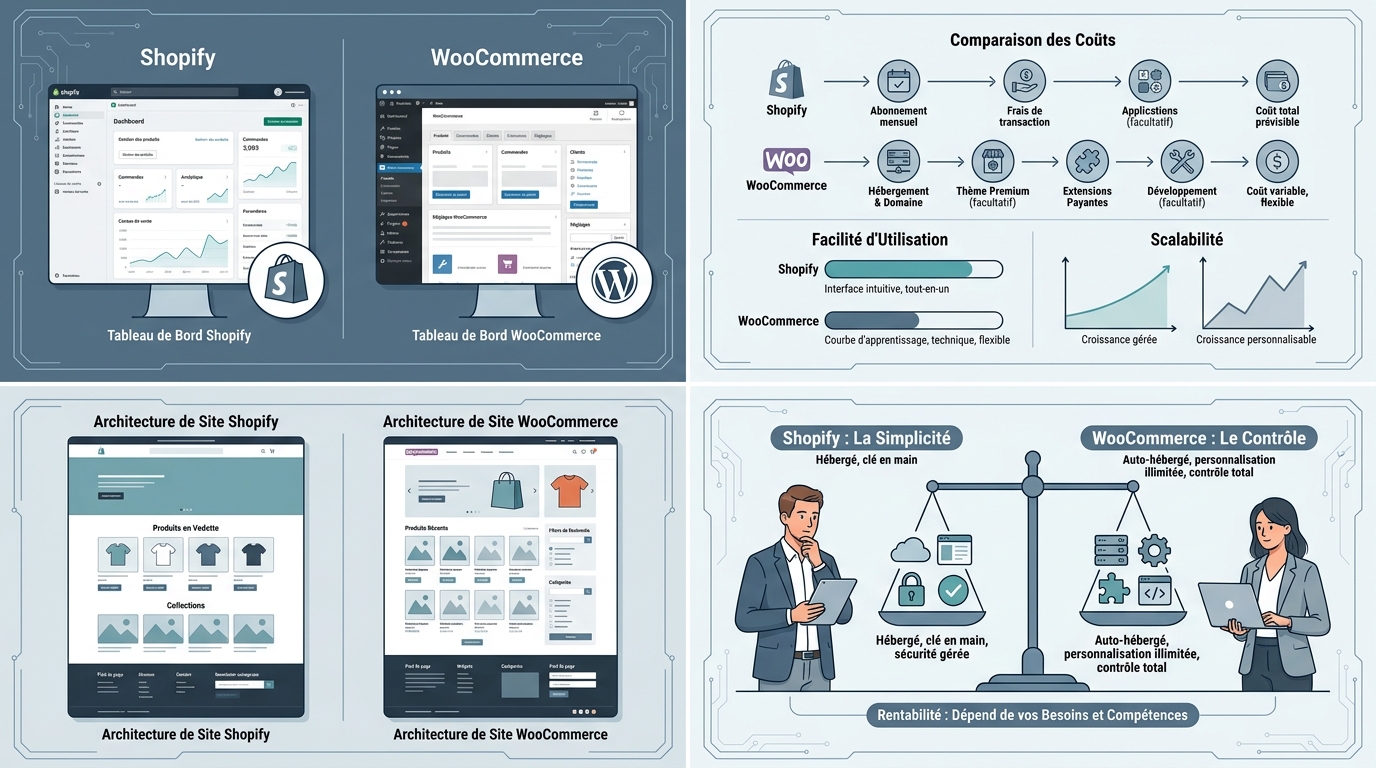 découvrez quel e-commerce choisir entre shopify et woocommerce pour maximiser votre rentabilité. analyse complète des avantages, coûts et fonctionnalités adaptés à vos besoins.