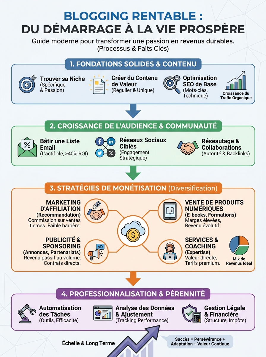 Infographie blogging rentable — démarrer et vivre de son blog