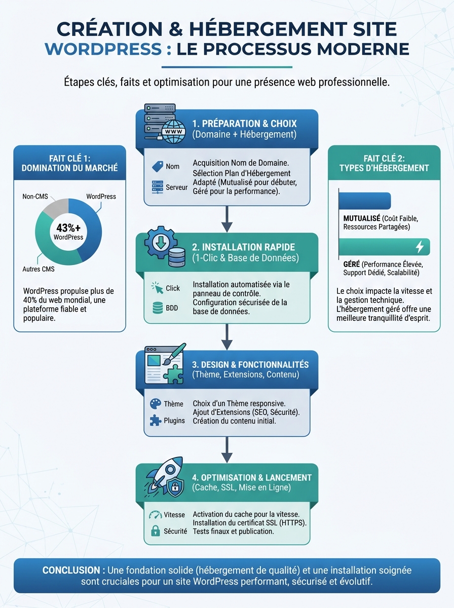 Infographie création de site WordPress hébergement