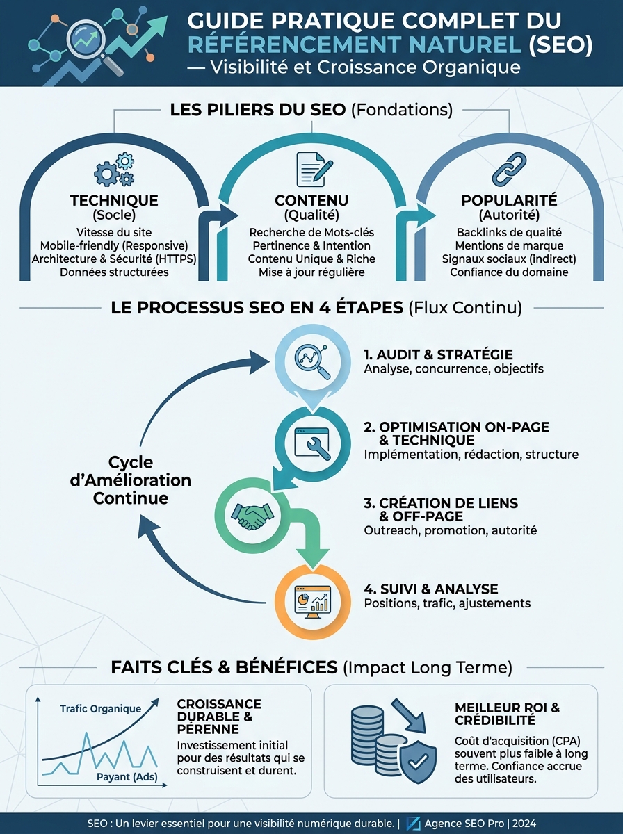 Infographie référencement naturel SEO — guide pratique complet